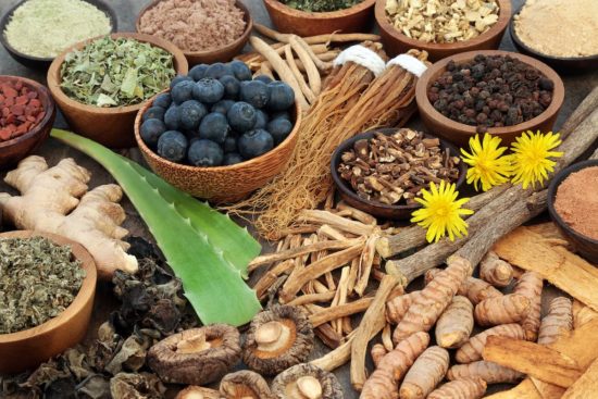 Variedad de alimentos naturales ricos en magnesio como arándanos, jengibre y hierbas, esenciales para una dieta equilibrada y la vitalidad del organismo