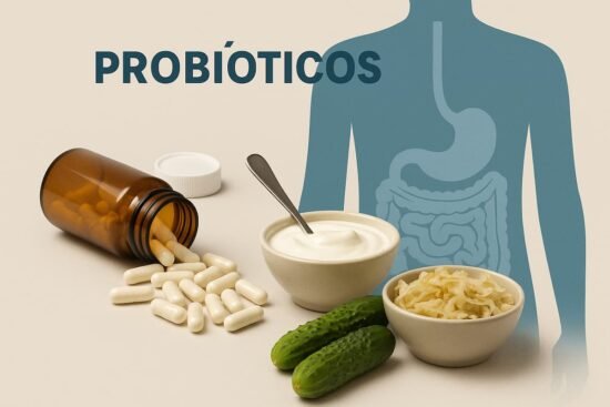 Mejores probióticos para desinflamar Representación del ecosistema microbiano del cuerpo humano y su equilibrio natural.