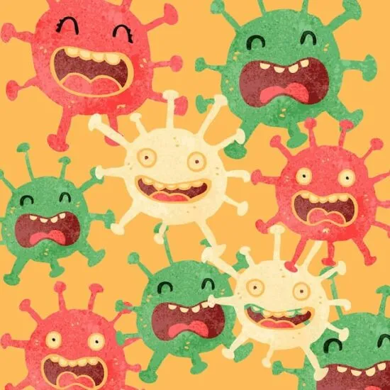 Ilustración de bacterias intestinales afectadas por el consumo de alcohol.
