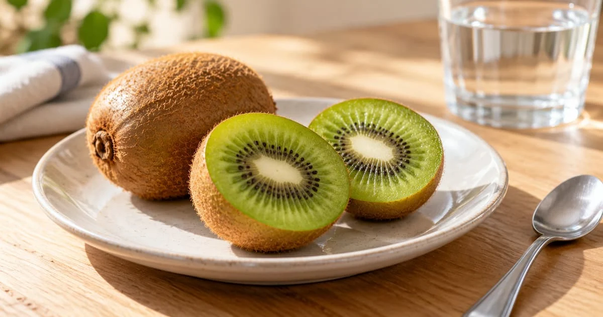 Dos kiwis verdes sobre un plato